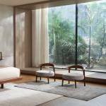 دلفي كرسي لاونج قماش أبيض وودي