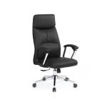 ألفا كرسي مكتب جلد أسود بمسند ظهر عالي وودي