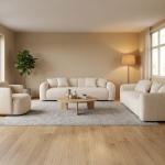 دون كنب ثلاثي قماش كريمي عرض 250 سم وودي