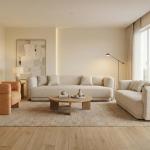 ليكسا كنب قماش كتان بيج 4 مقاعد عرض 270 سم وودي