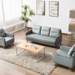 روبيك كنب استقبال مكتبي ثلاثي جلد فاخر رمادي وودي