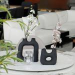 فازة ديكورية سيراميك سوداء كبيرة وودي