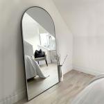 مرآه أرضية بإطار خشبي أسود وودي