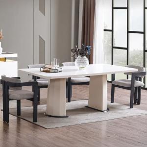 فورزا طاولة طعام خشبيه بيضاء بدون كراسي وودي - 8-أشخاص