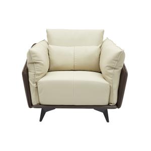 جولز كنب استقبال مكتبي فردي جلد فاخر بيج مع بني وودي