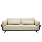 جولز كنب استقبال مكتبي ثلاثي جلد فاخر بيج مع بني وودي