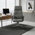 ألفا كرسي مكتب جلد رمادي بمسند ظهر عالي وودي