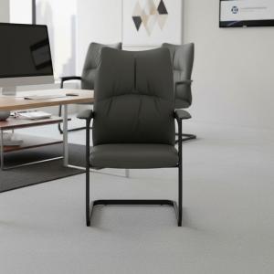 ألفا كرسي زائر جلد رمادي وودي