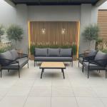 صوفا طقم جلسة خارجية 5 قطع رمادي وودي