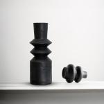 حامل شموع من السيراميك أسود كبير وودي