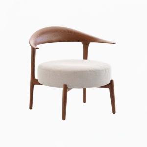 دلفي كرسي لاونج قماش أبيض وودي