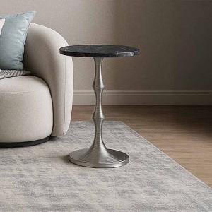 سيلفر طاولة خدمة بقاعدة معدنية وودي - رخام-أسود